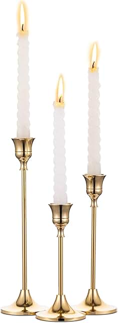 Classic Gold Taper Candle Holders- Set of 3