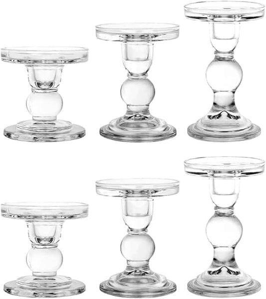 Clear Pillar Candle Holders- Set of 6