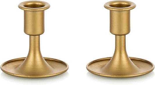 Gold Antique Short Candle Holders- Set of 2
