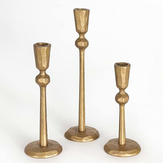 Antique Iron Gold Candle Holders- Set of 3