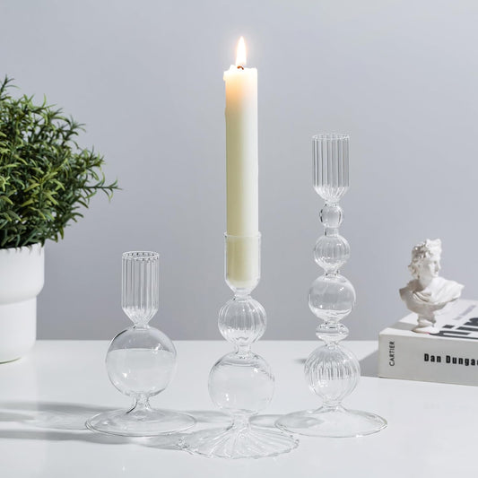 Glass Bubble Candle Holders- Set of 3