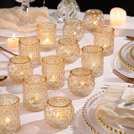 Clear and Gold Rimmed Votive Holders- Set of 12