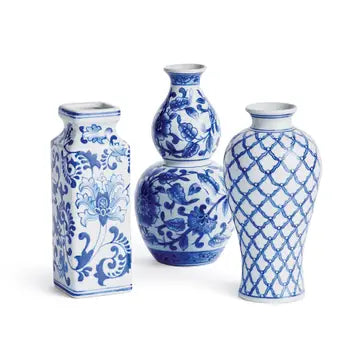 Blue and White Bud Vase Collection: Set of 3