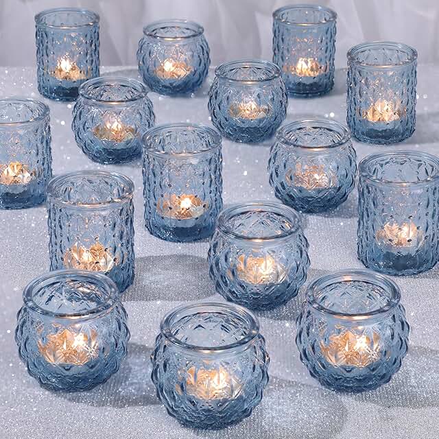 Blue Votive Candle Holders- Set of 12