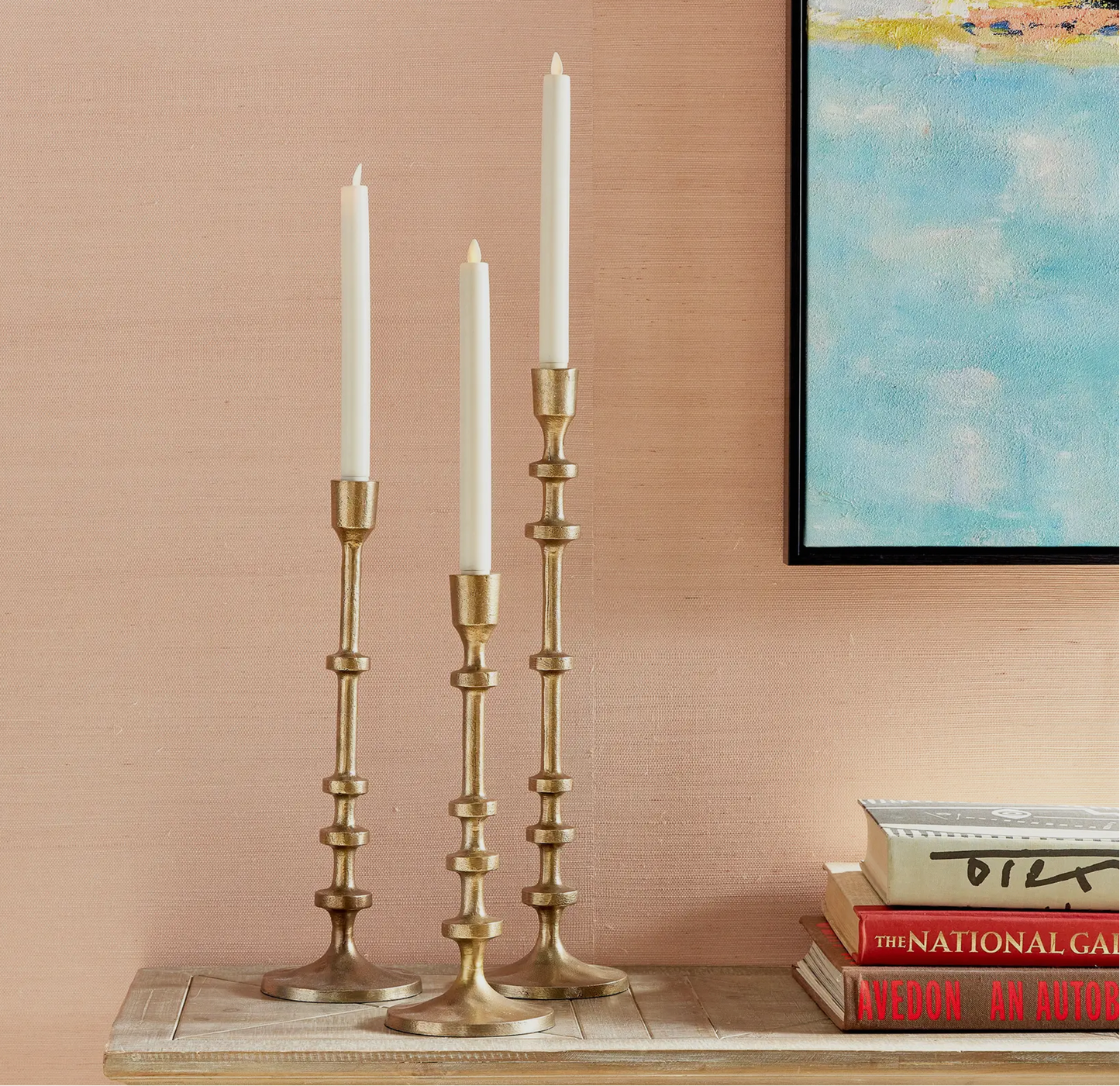 Antique Brass Taper Candle Holders- Set of 3