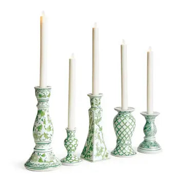 Green Patterned Ceramic Taper Candle Holders (Set of 5)